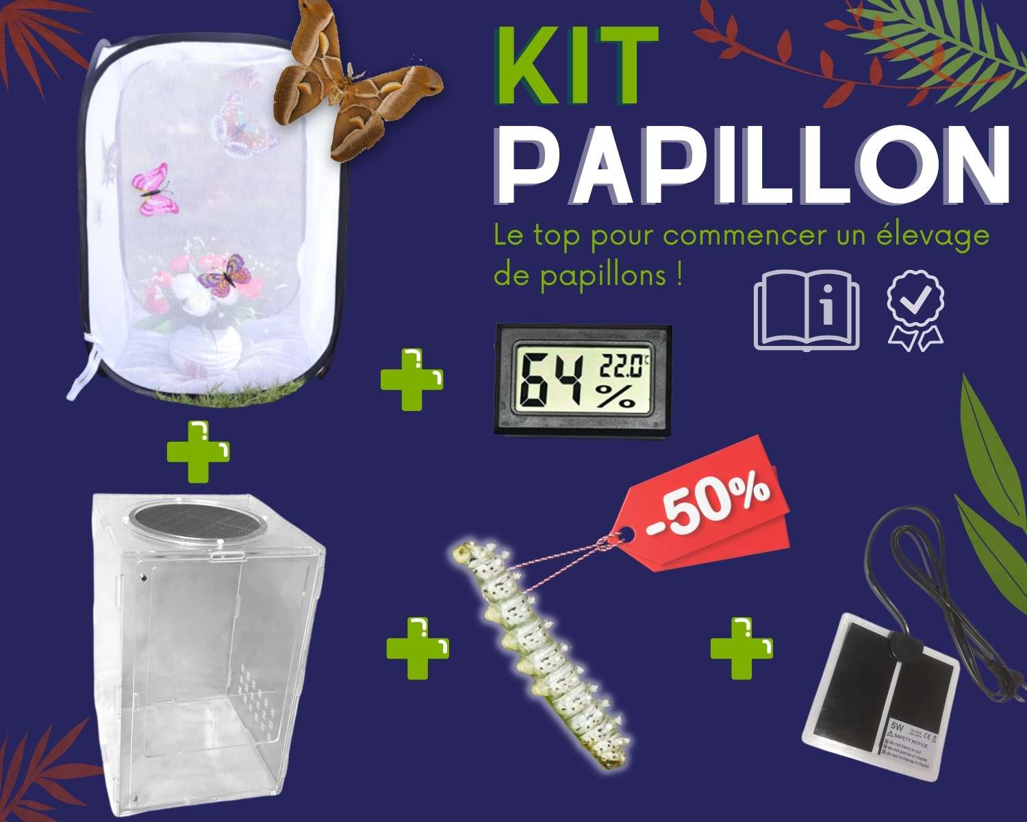 Kit d'élevage Papillons - 1 chenille par élève - 33 pots individuels main image 1